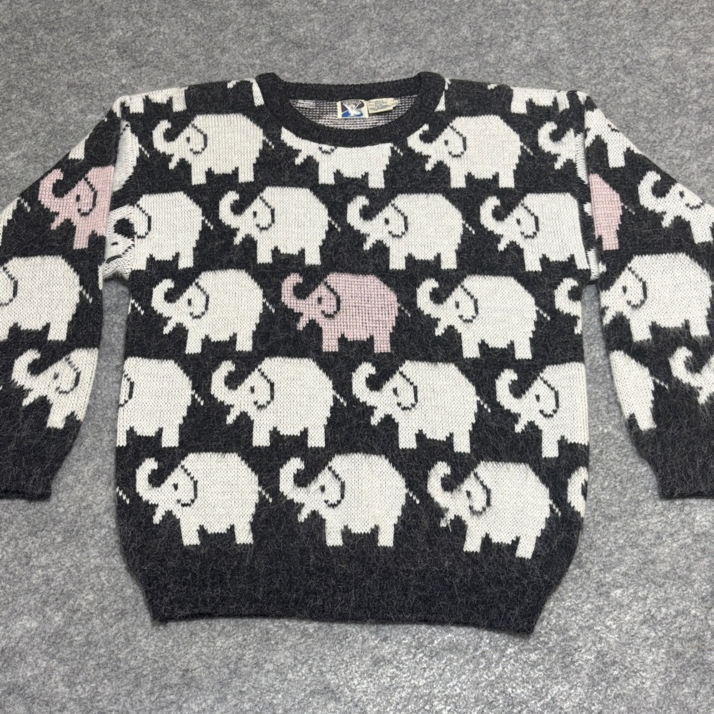 Vintage Charcoal and Blush Elephant Sweater